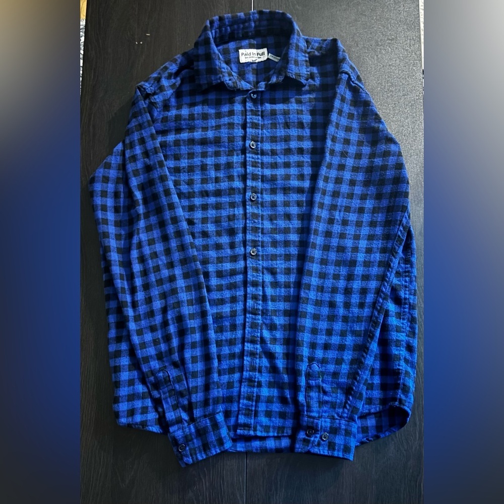 Paid In Full - Men’s Checkered Flannel Shirt - 100% Cotton - Sz Small  - CA07043